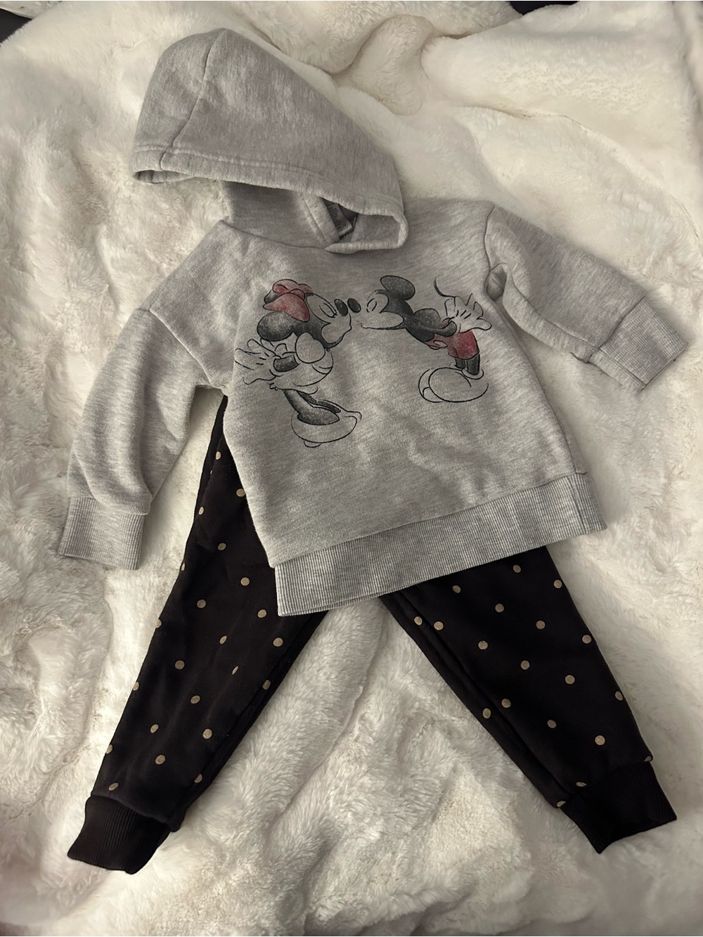 Disney Gray Hoodie and Black Polka Dot Jogger Matching Set